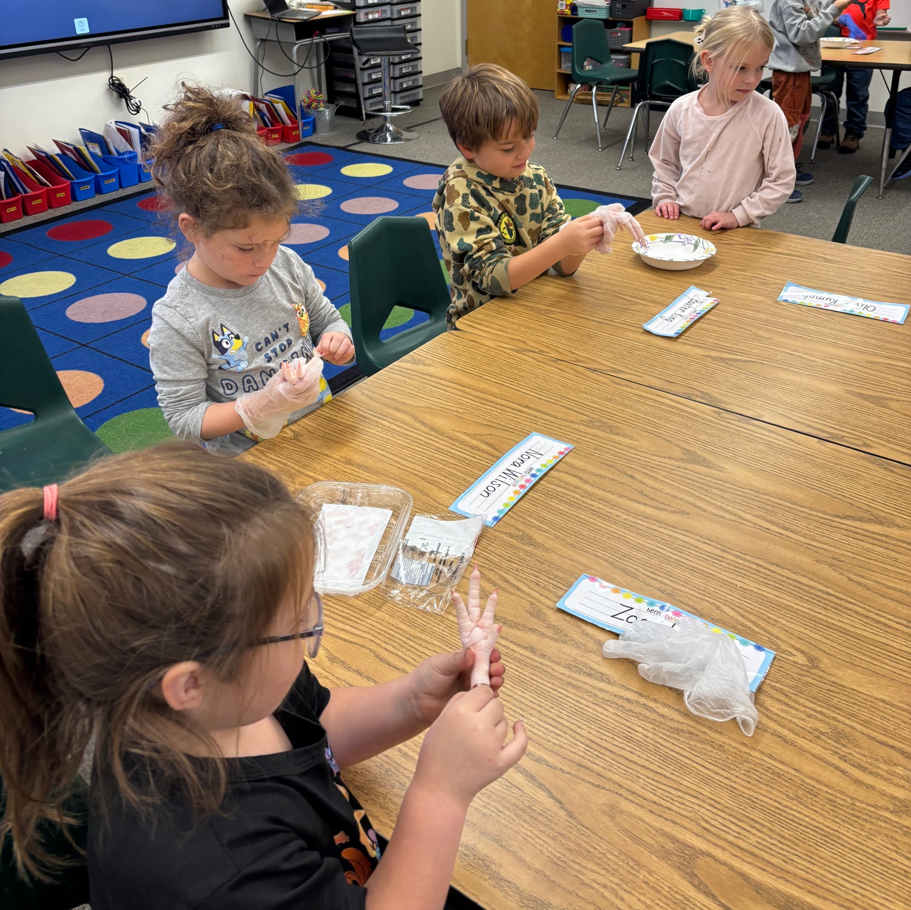 students with a chicken foot
